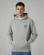 Embroidered oversized Light Grey hoodie - Image 2