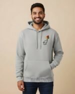 Embroidered oversized Light Grey hoodie - Image 2