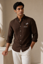 THE BROWN COASTAL LINEN EMBROIDERED SHIRT - Image 2