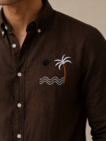 THE BROWN COASTAL LINEN EMBROIDERED SHIRT