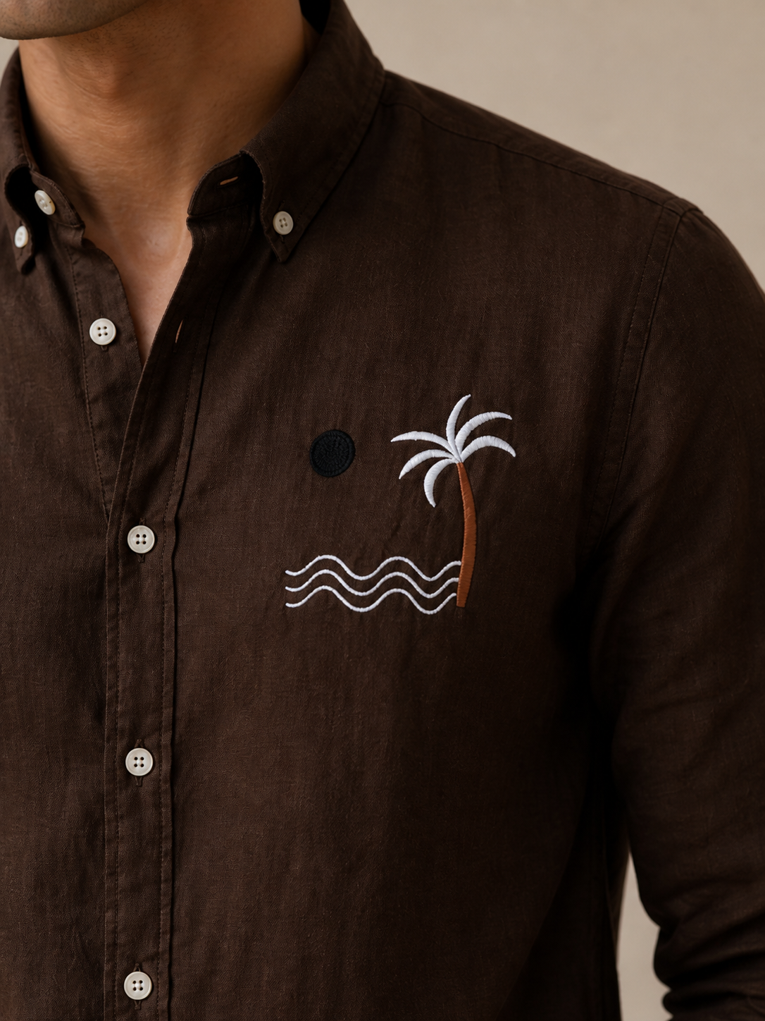 file_00000000504c720787d2a935cdd786e9 THE BROWN COASTAL LINEN EMBROIDERED SHIRT - Image 1