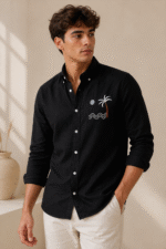 THE DARK SEA Embroidered BLACK LINEN SHIRT - Image 2