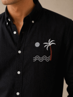 THE DARK SEA Embroidered BLACK LINEN SHIRT